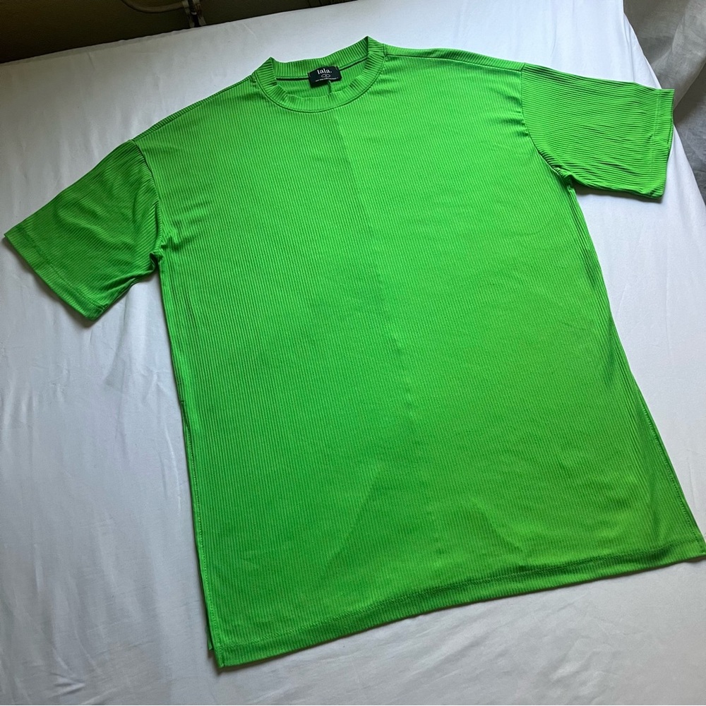 Dressed in LALA Neon Green Ribbed Tunic Tee